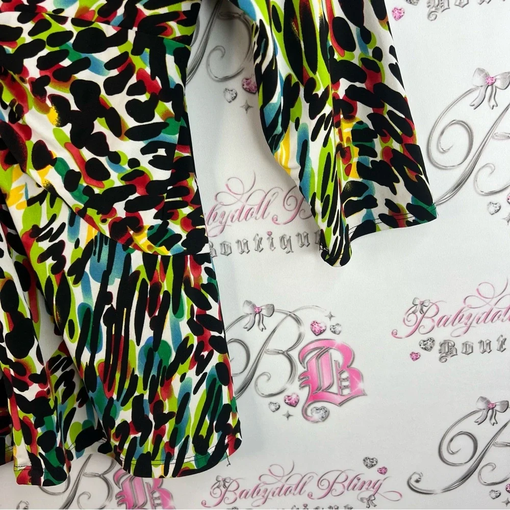 Chaus shirt blouse spotted dots Multicolor V-Neck Twist Front Long Sleeve Top - Picture 6 of 11